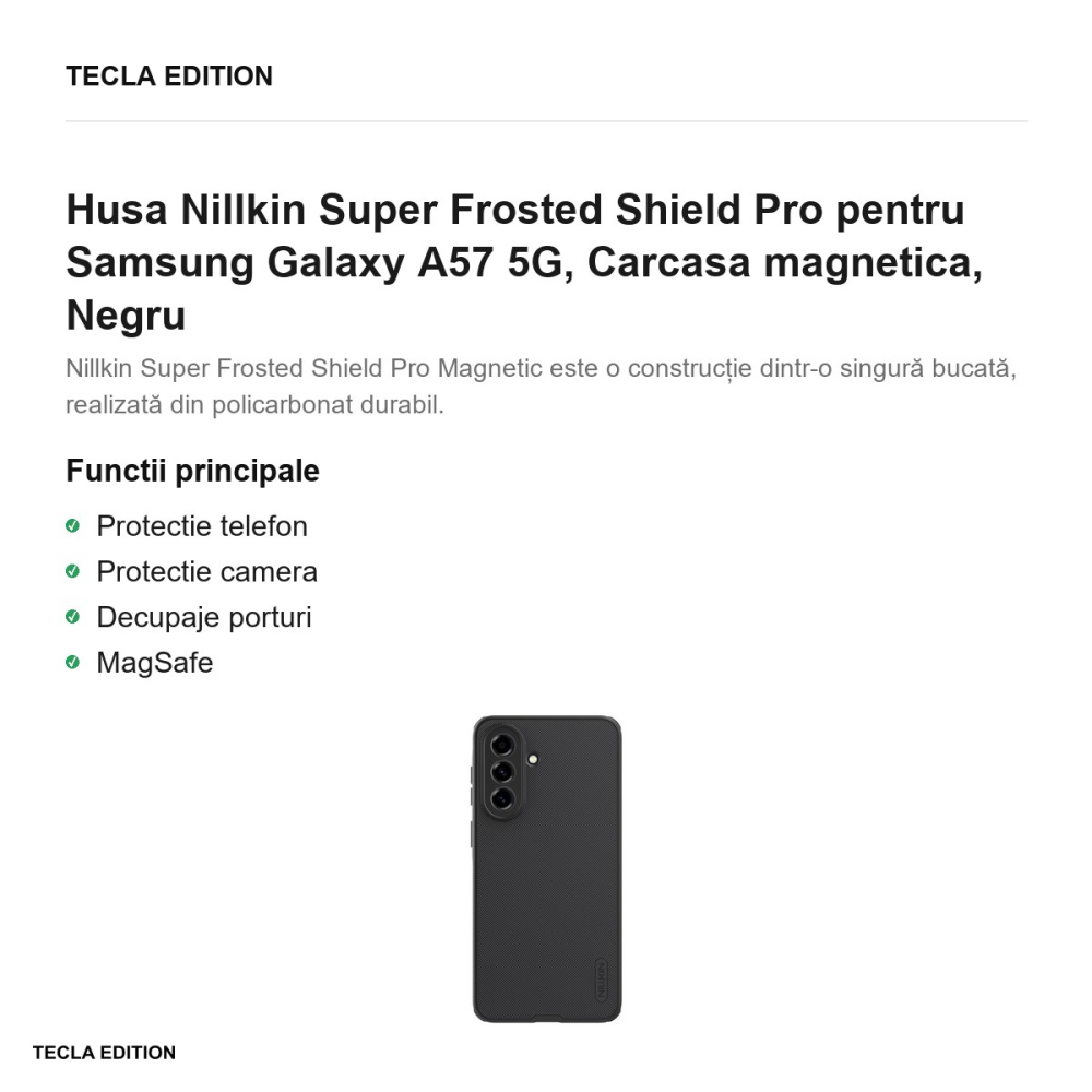 Husa Nillkin Super Frosted Shield Pro pentru Samsung Galaxy A57 5G, Carcasa magnetica, Negru [2]