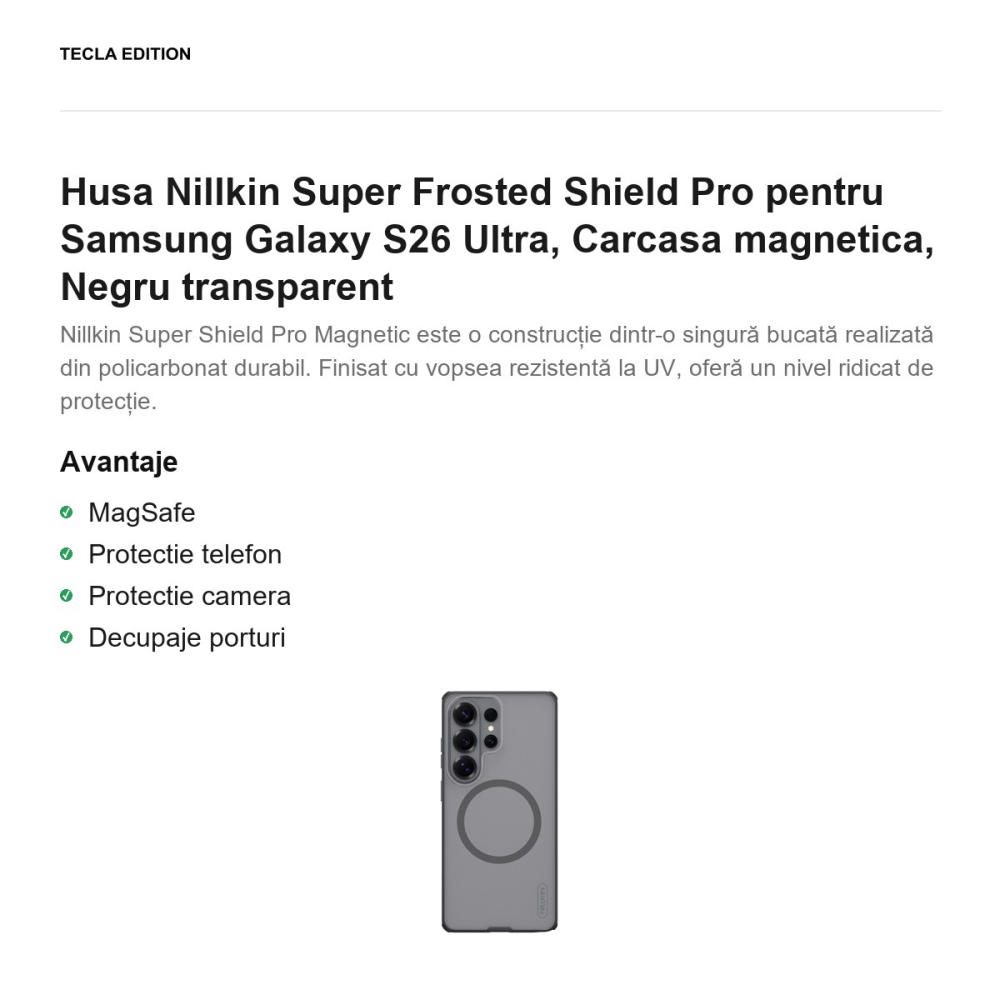 Husa Nillkin Super Frosted Shield Pro pentru Samsung Galaxy S26 Ultra, Carcasa magnetica, Negru transparent [2]