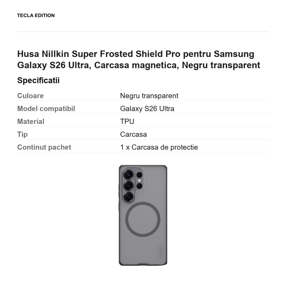Husa Nillkin Super Frosted Shield Pro pentru Samsung Galaxy S26 Ultra, Carcasa magnetica, Negru transparent [3]
