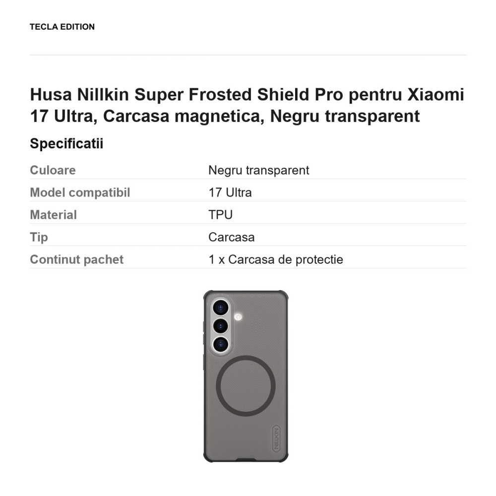 Husa Nillkin Super Frosted Shield Pro pentru Xiaomi 17 Ultra, Carcasa magnetica, Negru transparent [3]