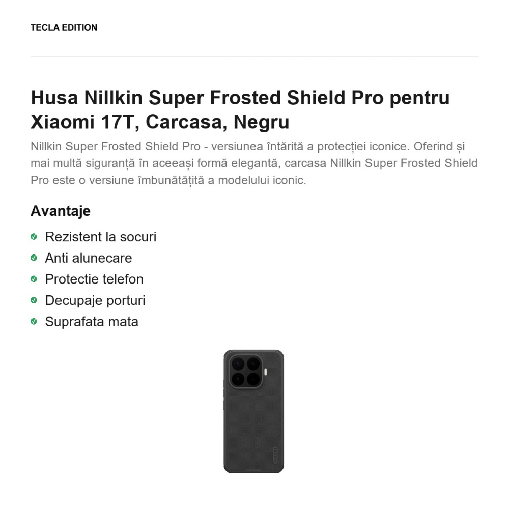 Husa Nillkin Super Frosted Shield Pro pentru Xiaomi 17T, Carcasa, Negru [2]