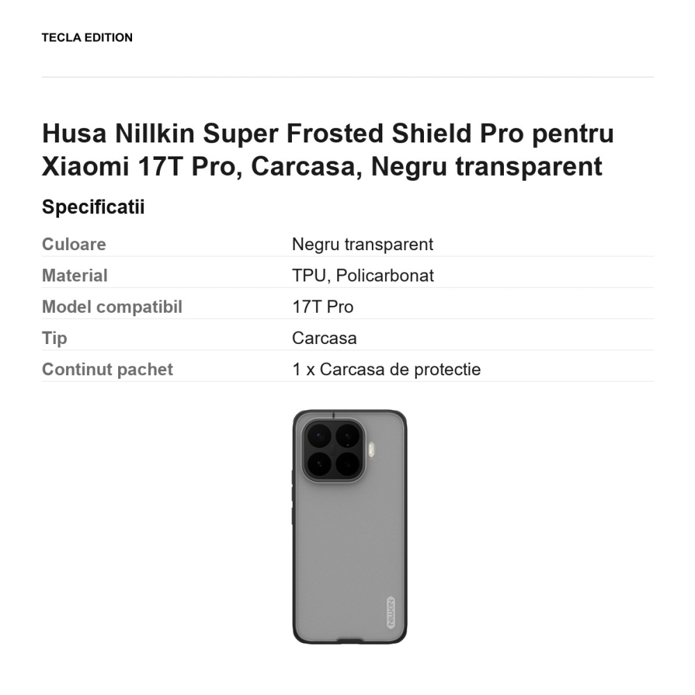 Husa Nillkin Super Frosted Shield Pro pentru Xiaomi 17T Pro, Carcasa, Negru transparent [3]