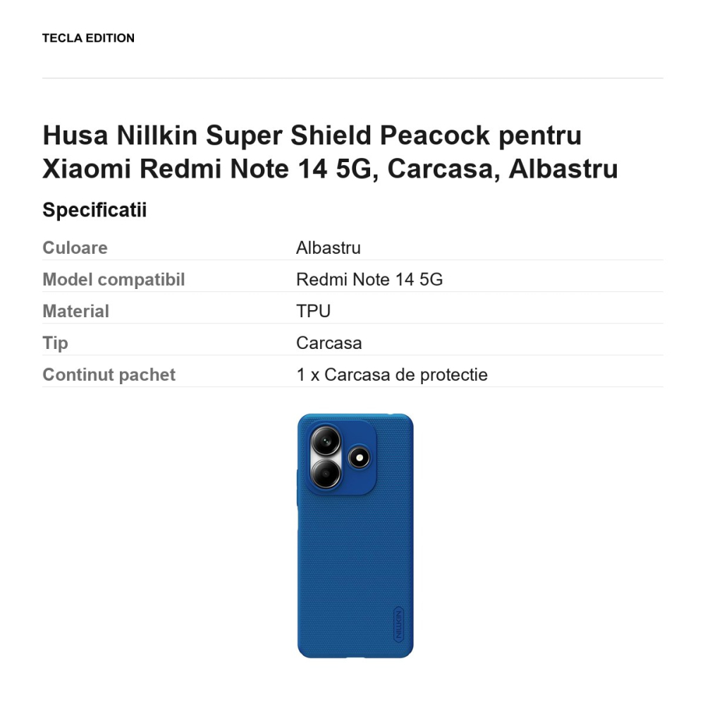 Husa Nillkin Super Shield Peacock pentru Xiaomi Redmi Note 14 5G, Carcasa, Albastru [3]