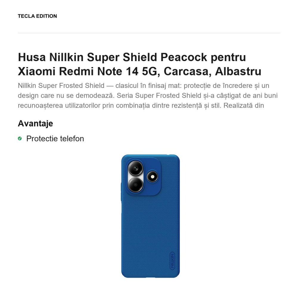 Husa Nillkin Super Shield Peacock pentru Xiaomi Redmi Note 14 5G, Carcasa, Albastru [2]