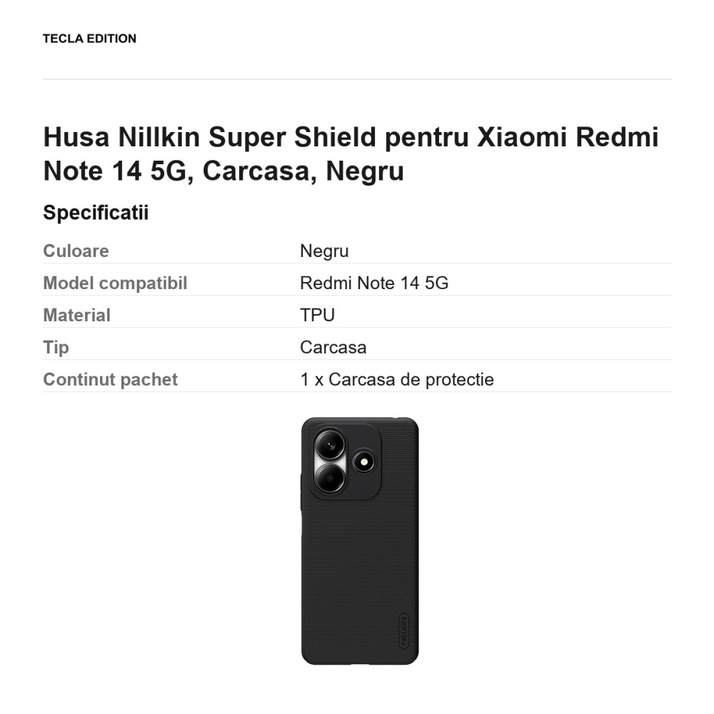 Husa Nillkin Super Shield pentru Xiaomi Redmi Note 14 5G, Carcasa, Negru [3]