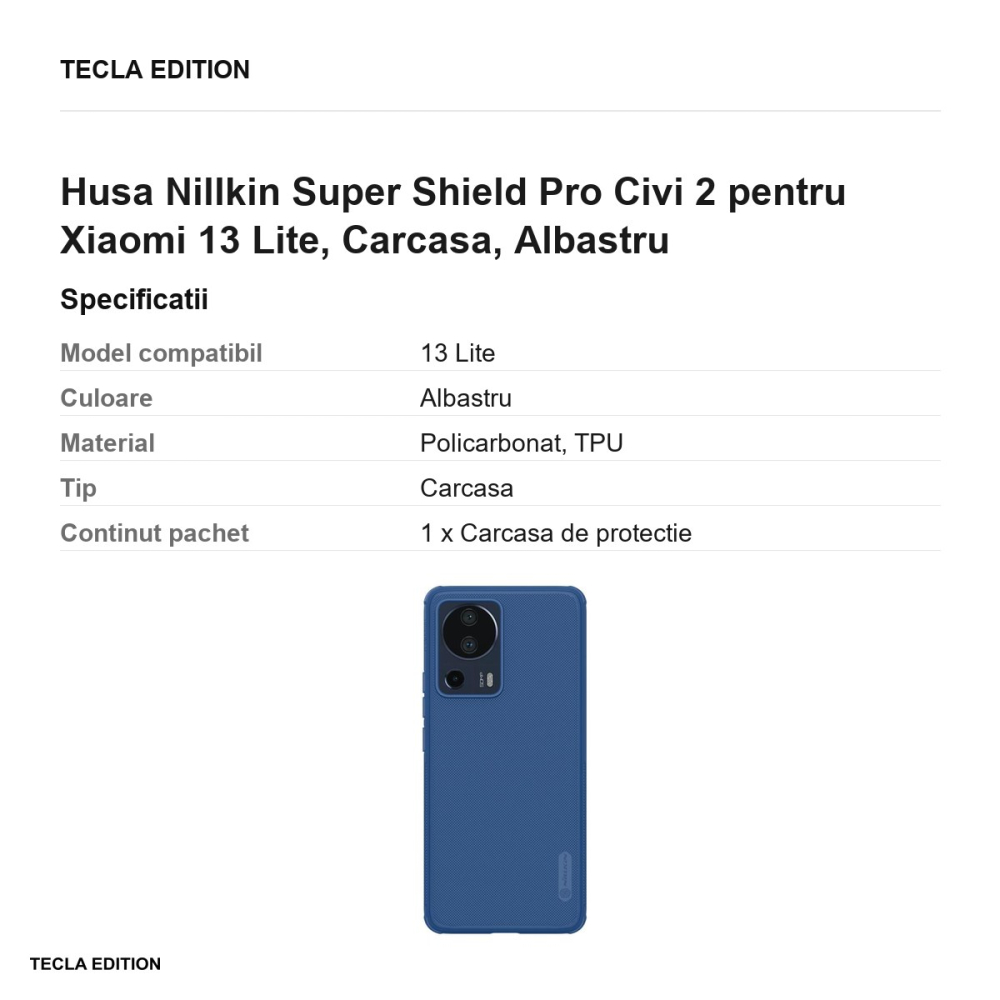 Husa Nillkin Super Shield Pro Civi 2 pentru Xiaomi 13 Lite, Carcasa, Albastru [3]