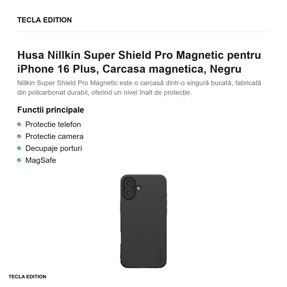 Husa Nillkin Super Shield Pro Magnetic pentru iPhone 16 Plus, Carcasa magnetica, Negru [2]