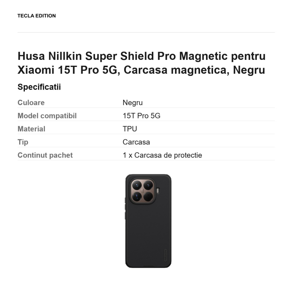 Husa Nillkin Super Shield Pro Magnetic pentru Xiaomi 15T Pro 5G, Carcasa magnetica, Negru [3]