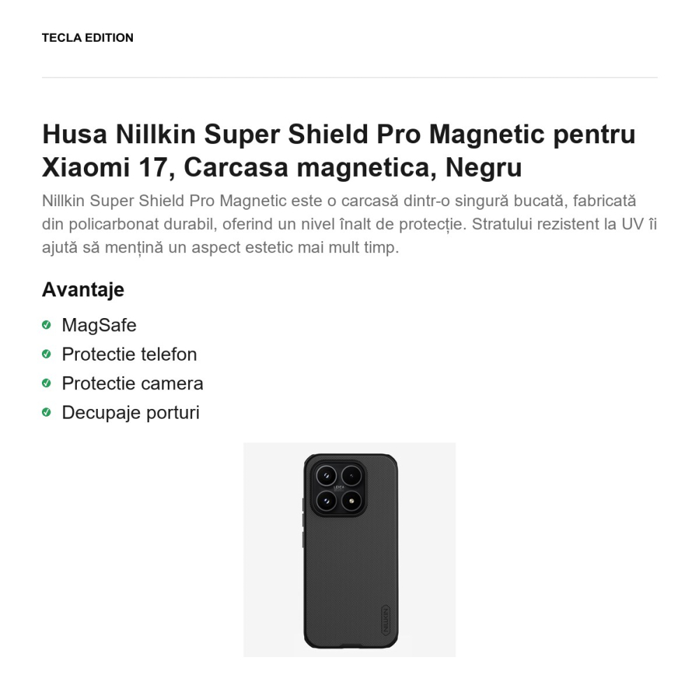 Husa Nillkin Super Shield Pro Magnetic pentru Xiaomi 17, Carcasa magnetica, Negru [2]