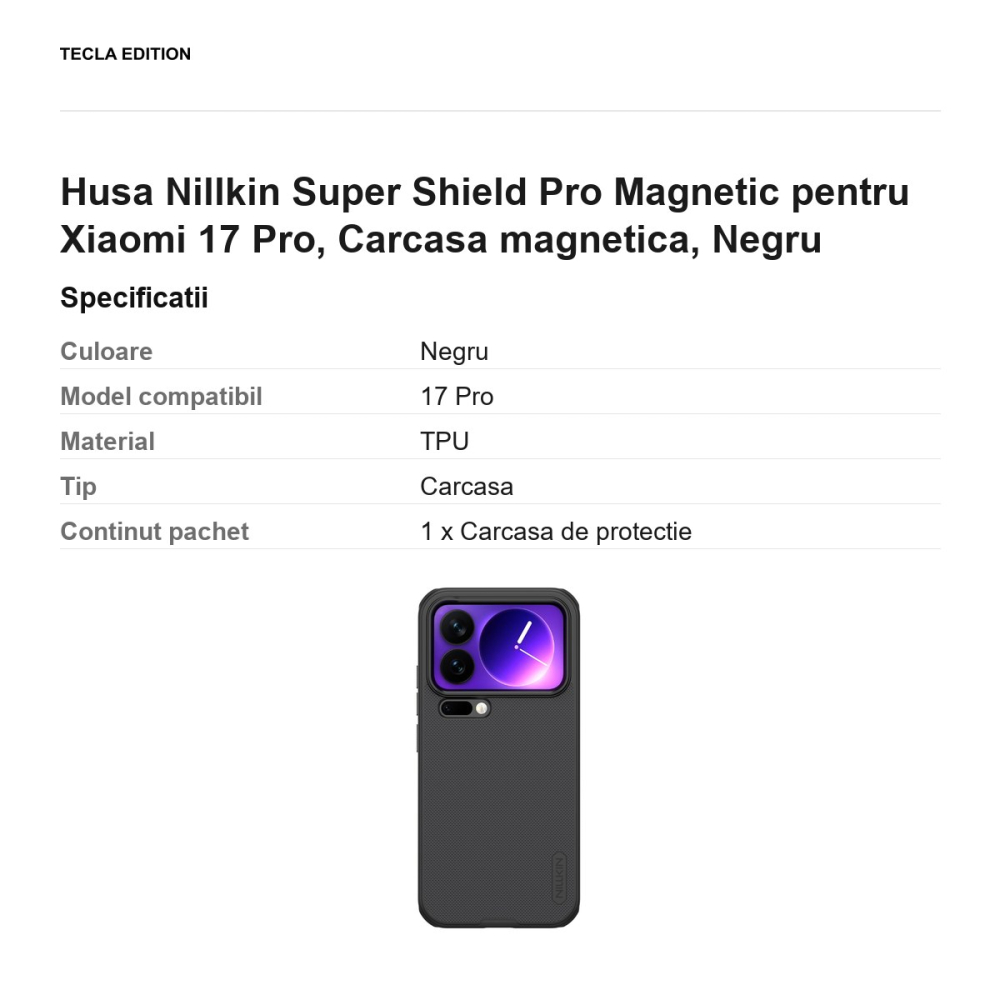 Husa Nillkin Super Shield Pro Magnetic pentru Xiaomi 17 Pro, Carcasa magnetica, Negru [3]
