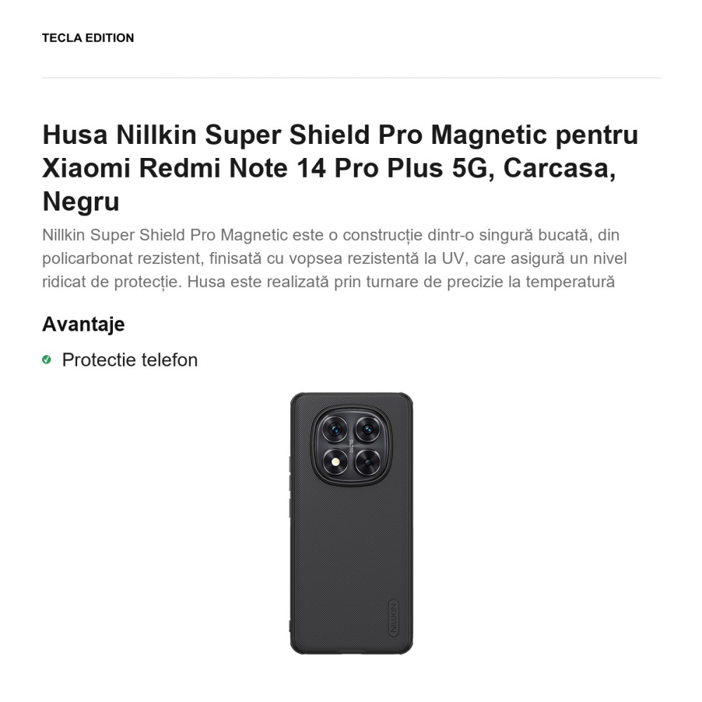 Husa Nillkin Super Shield Pro Magnetic pentru Xiaomi Redmi Note 14 Pro Plus 5G, Carcasa, Negru [2]
