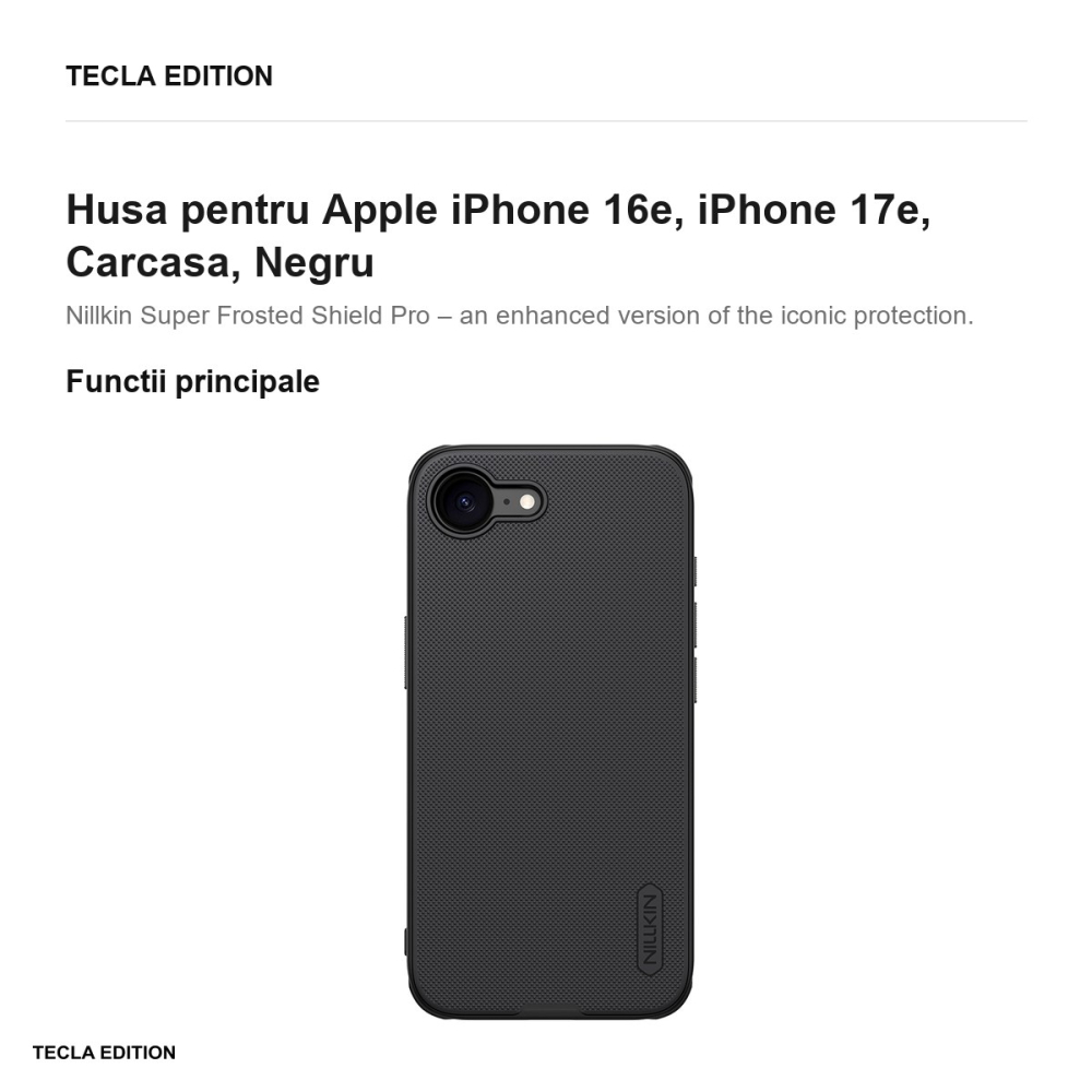 Husa Nillkin Super Shield Pro pentru Apple iPhone 16e, iPhone 17e, Carcasa, Negru [2]