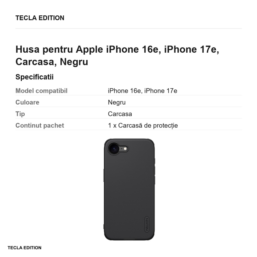 Husa Nillkin Super Shield Pro pentru Apple iPhone 16e, iPhone 17e, Carcasa, Negru [3]