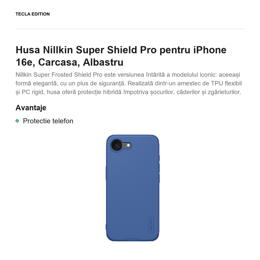 Husa Nillkin Super Shield Pro pentru iPhone 16e, Carcasa, Albastru [2]