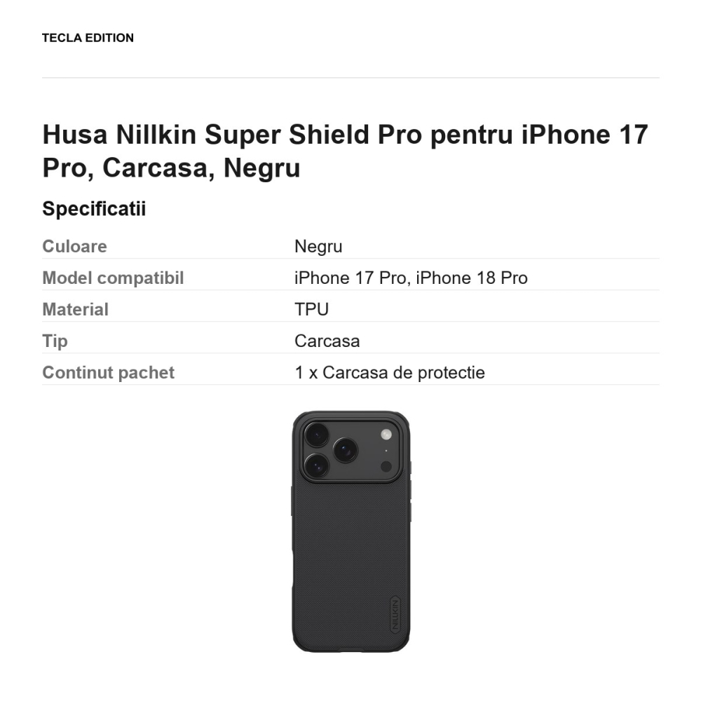 Husa Nillkin Super Shield Pro pentru iPhone 17 Pro, Carcasa, Negru [3]