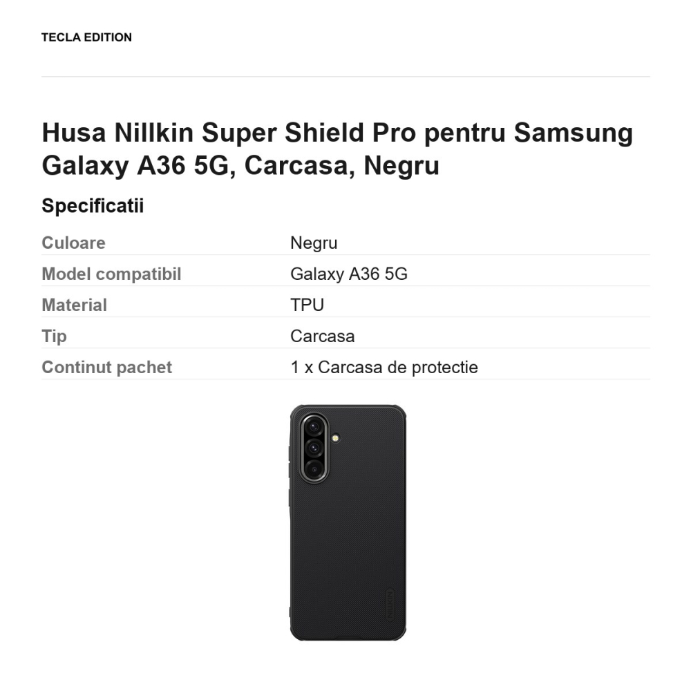 Husa Nillkin Super Shield Pro pentru Samsung Galaxy A36 5G, Carcasa, Negru [3]