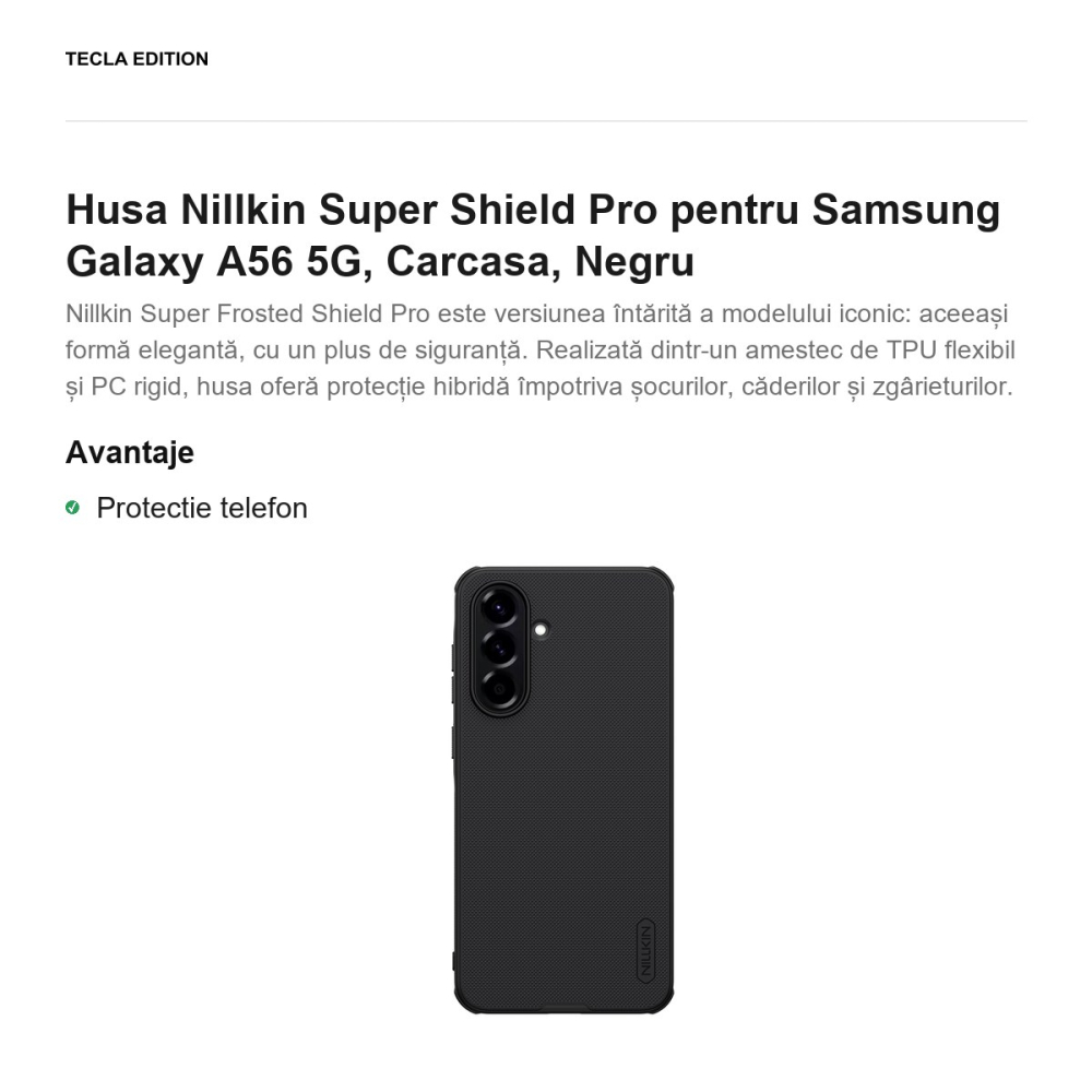 Husa Nillkin Super Shield Pro pentru Samsung Galaxy A56 5G, Carcasa, Negru [2]