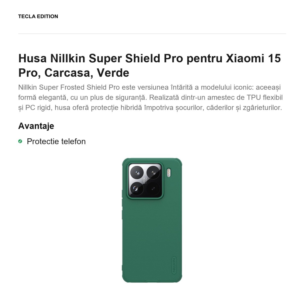 Husa Nillkin Super Shield Pro pentru Xiaomi 15 Pro, Carcasa, Verde [2]