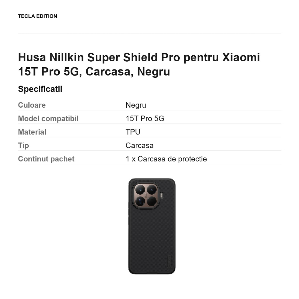 Husa Nillkin Super Shield Pro pentru Xiaomi 15T Pro 5G, Carcasa, Negru [3]