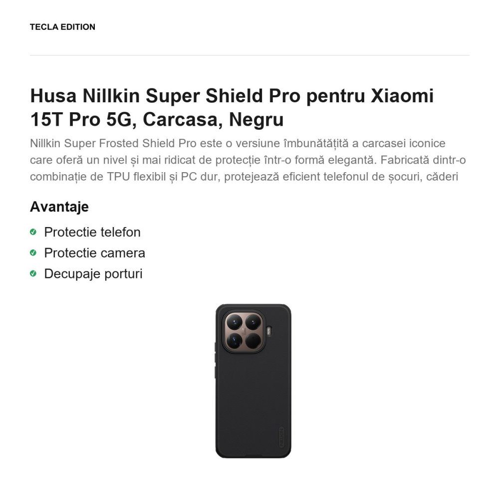 Husa Nillkin Super Shield Pro pentru Xiaomi 15T Pro 5G, Carcasa, Negru [2]