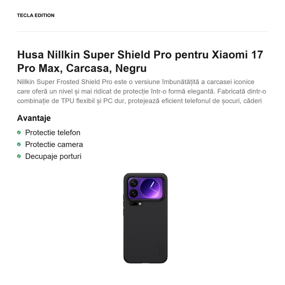 Husa Nillkin Super Shield Pro pentru Xiaomi 17 Pro Max, Carcasa, Negru [2]