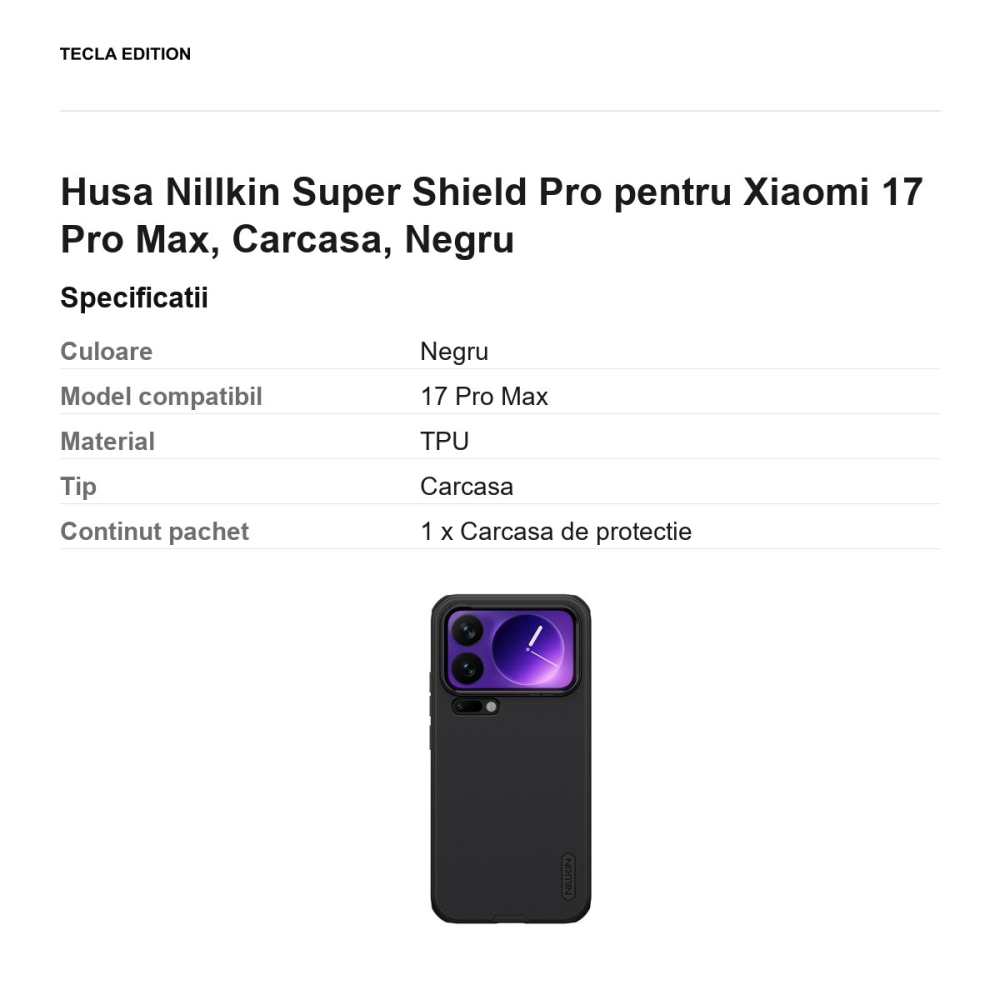Husa Nillkin Super Shield Pro pentru Xiaomi 17 Pro Max, Carcasa, Negru [3]