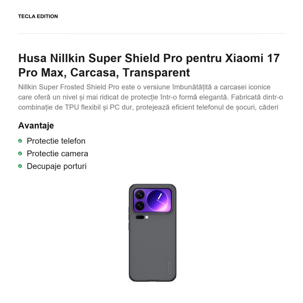 Husa Nillkin Super Shield Pro pentru Xiaomi 17 Pro Max, Carcasa, Transparent [2]