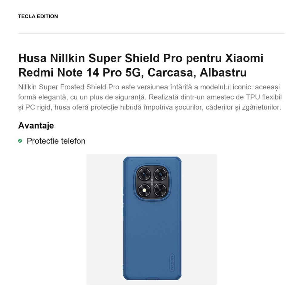 Husa Nillkin Super Shield Pro pentru Xiaomi Redmi Note 14 Pro 5G, Carcasa, Albastru [2]