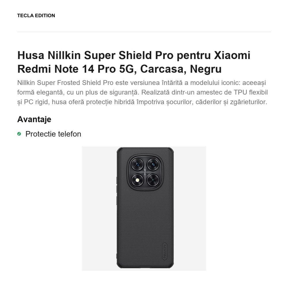 Husa Nillkin Super Shield Pro pentru Xiaomi Redmi Note 14 Pro 5G, Carcasa, Negru [2]