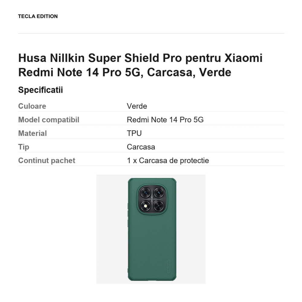 Husa Nillkin Super Shield Pro pentru Xiaomi Redmi Note 14 Pro 5G, Carcasa, Verde [3]