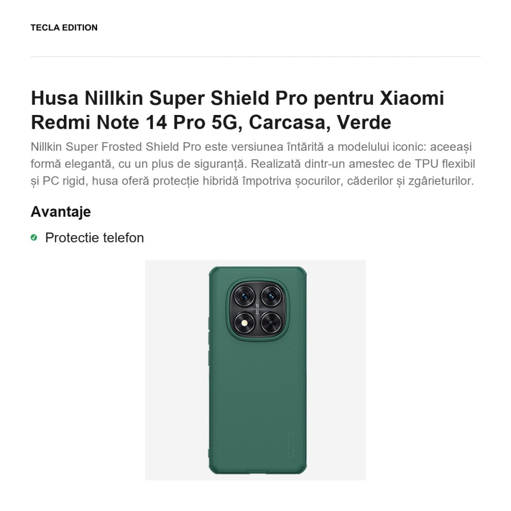 Husa Nillkin Super Shield Pro pentru Xiaomi Redmi Note 14 Pro 5G, Carcasa, Verde [2]
