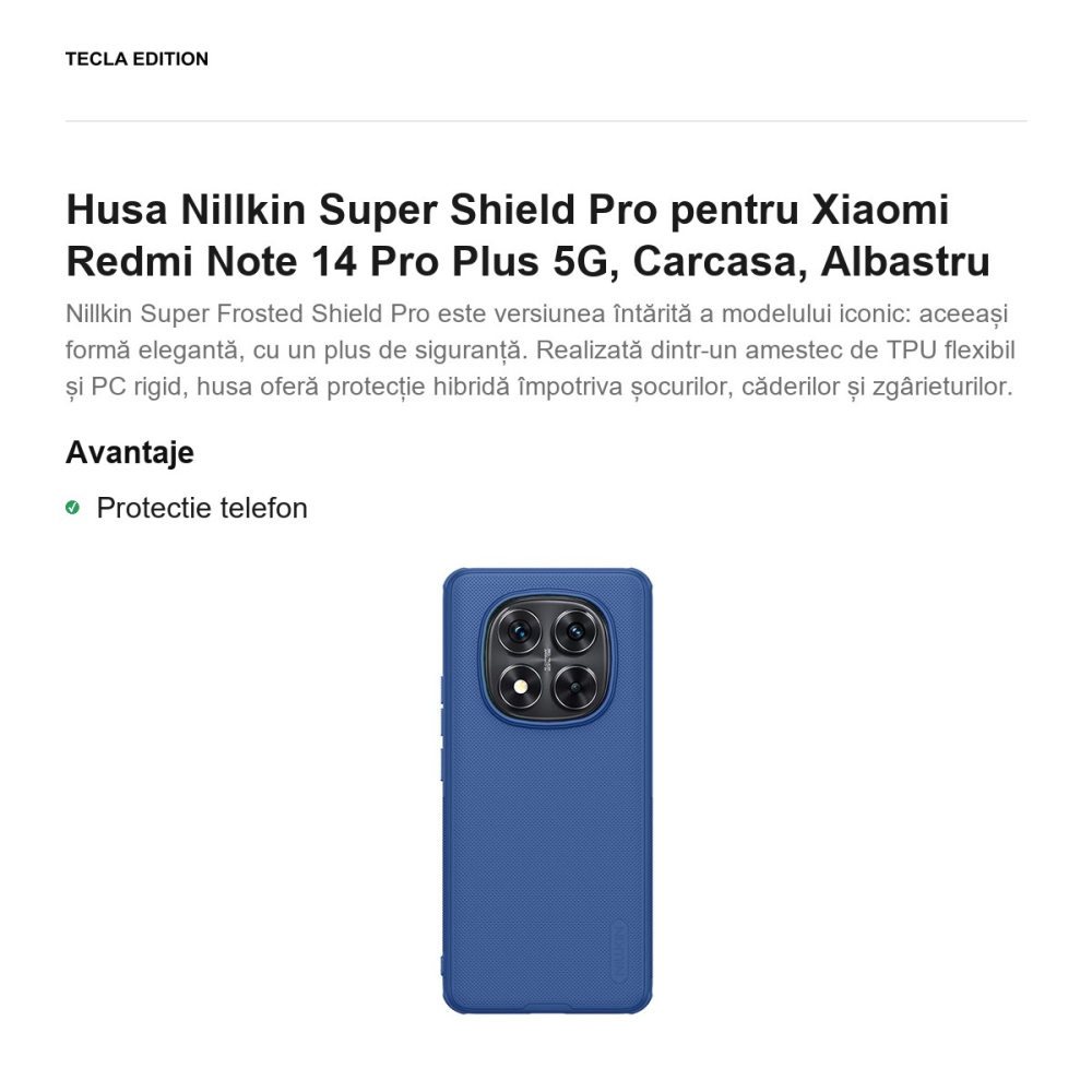 Husa Nillkin Super Shield Pro pentru Xiaomi Redmi Note 14 Pro Plus 5G, Carcasa, Albastru [2]