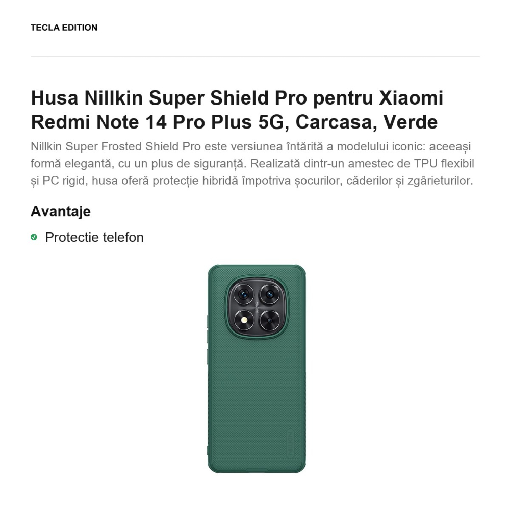Husa Nillkin Super Shield Pro pentru Xiaomi Redmi Note 14 Pro Plus 5G, Carcasa, Verde [2]