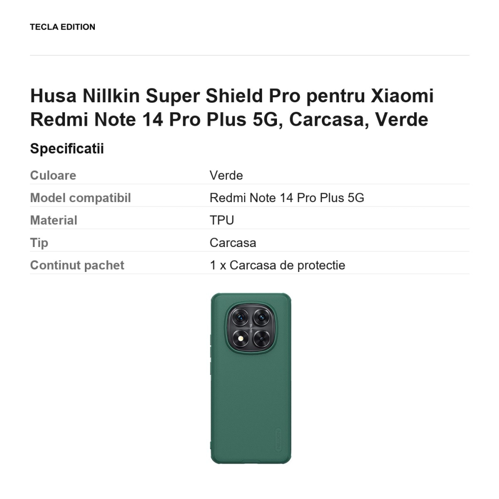Husa Nillkin Super Shield Pro pentru Xiaomi Redmi Note 14 Pro Plus 5G, Carcasa, Verde [3]