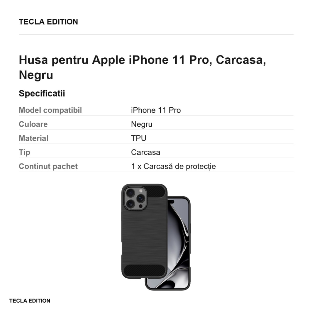 Husa Simple Black pentru Apple iPhone 11 Pro, Carcasa, Negru [3]
