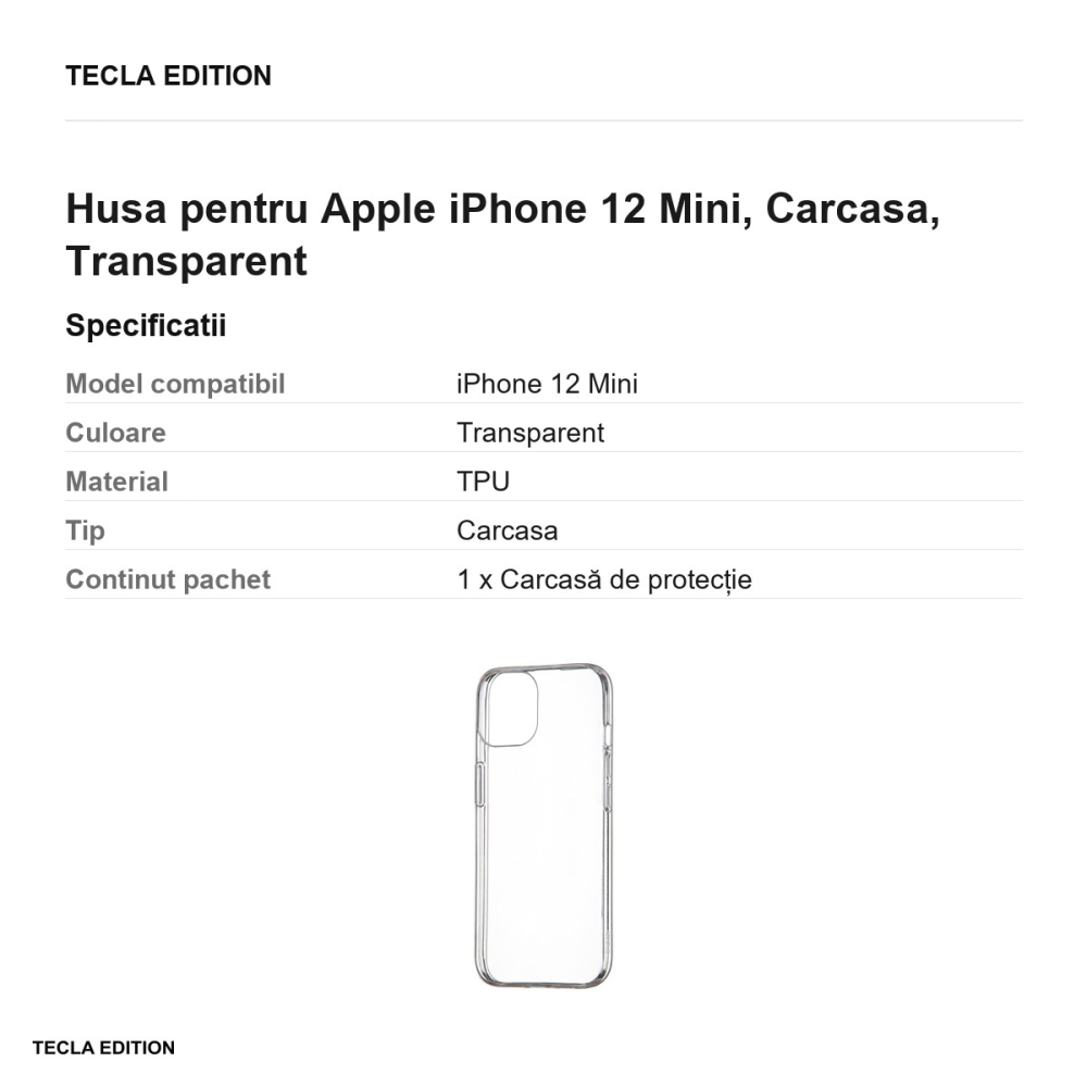 Husa pentru Apple iPhone 12 Mini, Carcasa, Transparent [3]