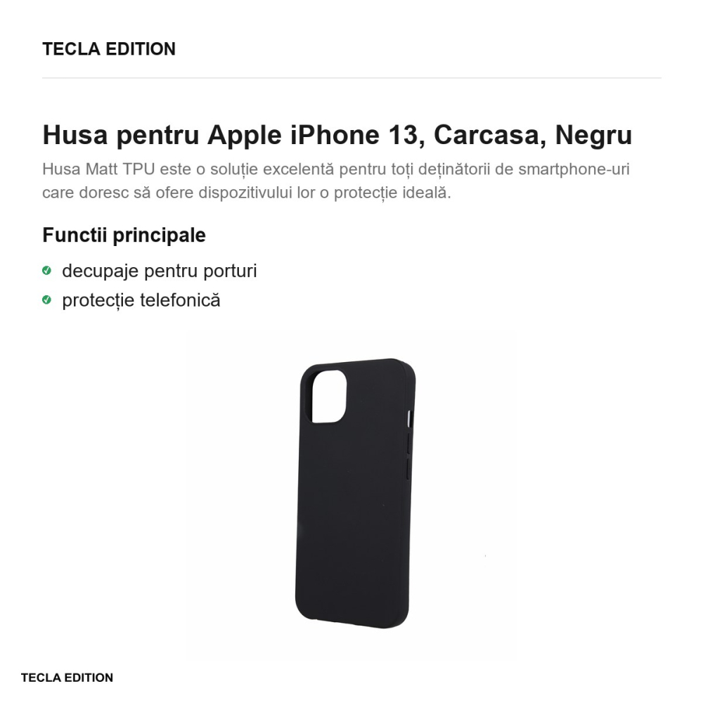 Husa Matt TPU pentru Apple iPhone 13, Carcasa, Negru [2]