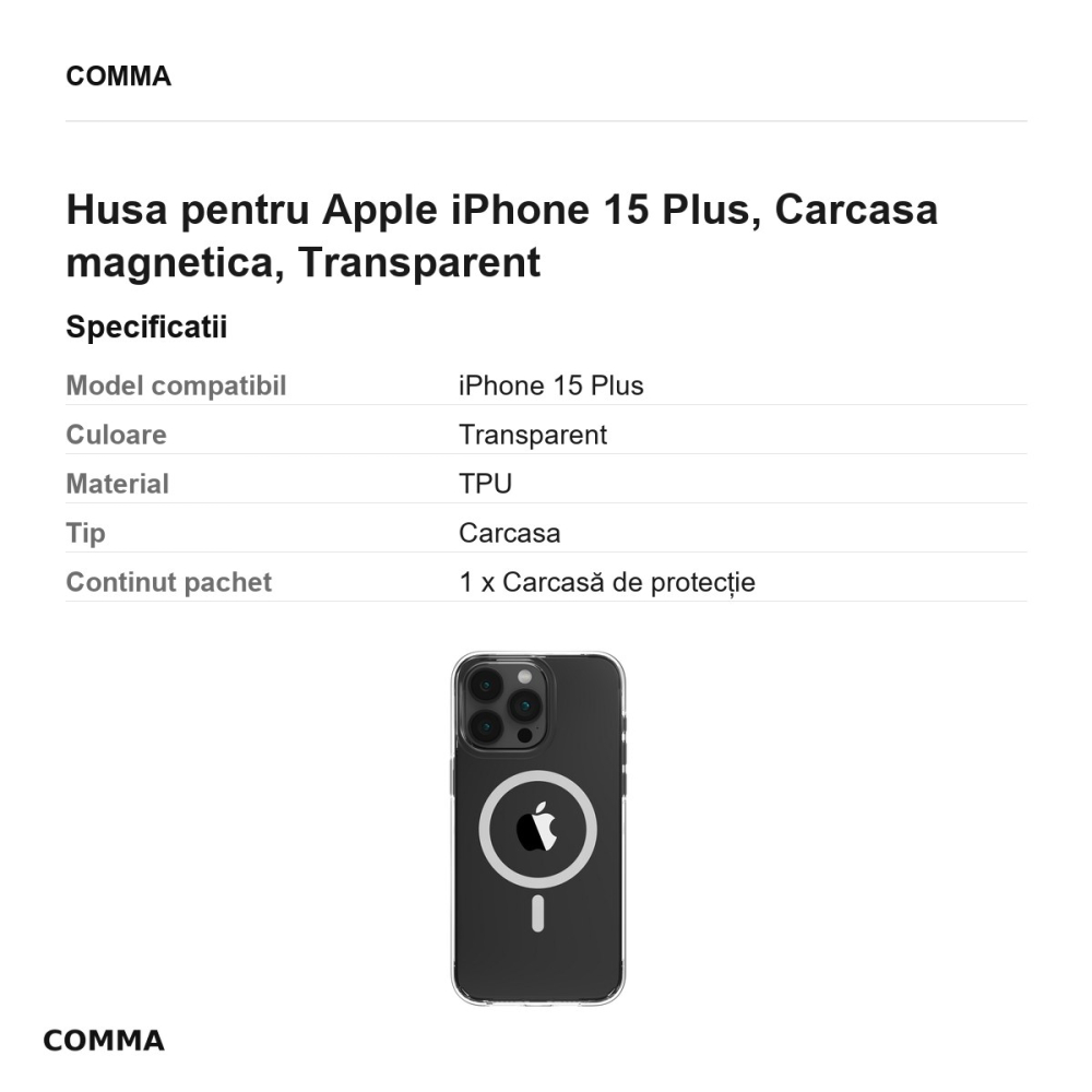 Husa Comma Elemental Mag pentru Apple iPhone 15 Plus, Carcasa magnetica, Transparent [3]