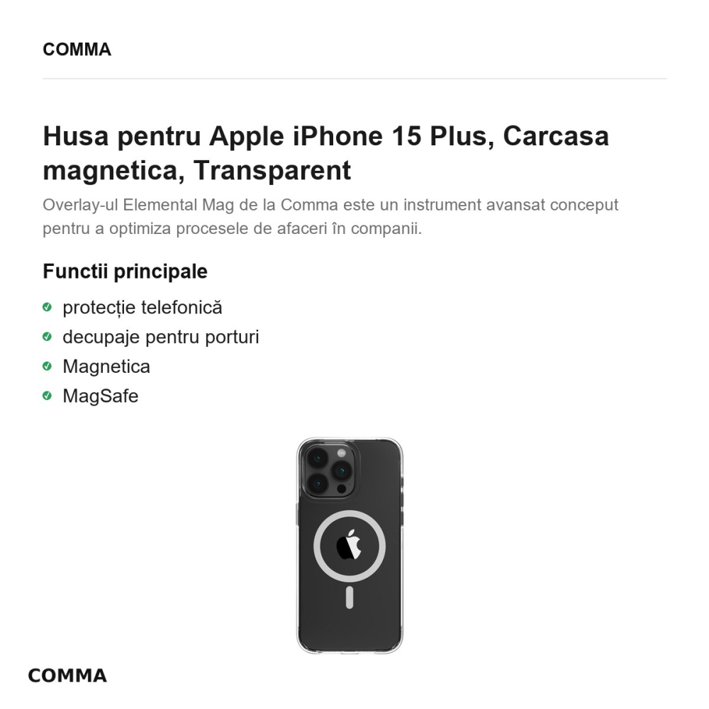 Husa Comma Elemental Mag pentru Apple iPhone 15 Plus, Carcasa magnetica, Transparent [2]