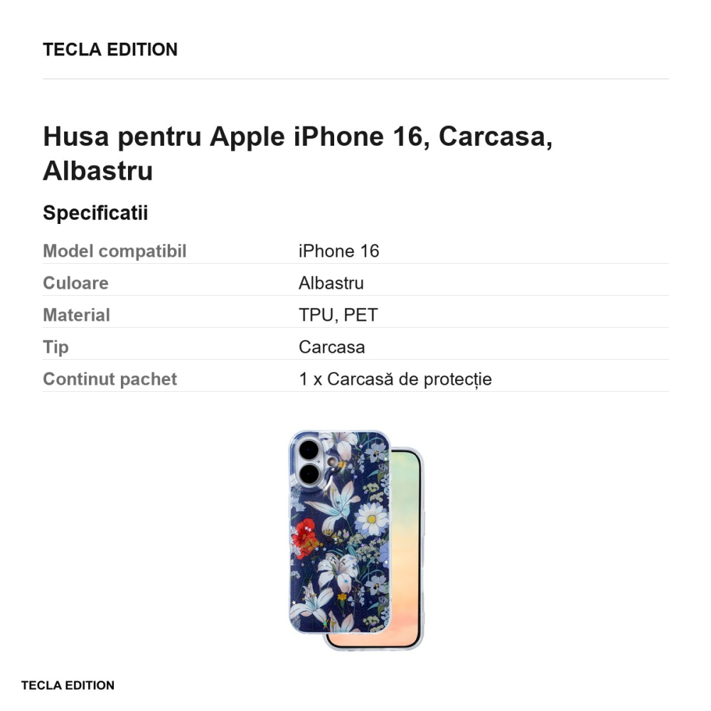 Husa Glow Glam pentru Apple iPhone 16, Carcasa, Albastru [3]