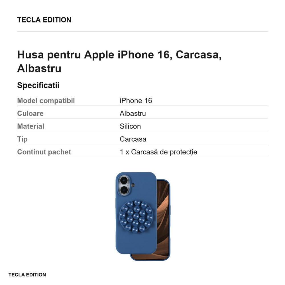 Husa Silicone Stick pentru Apple iPhone 16, Carcasa, Albastru [3]