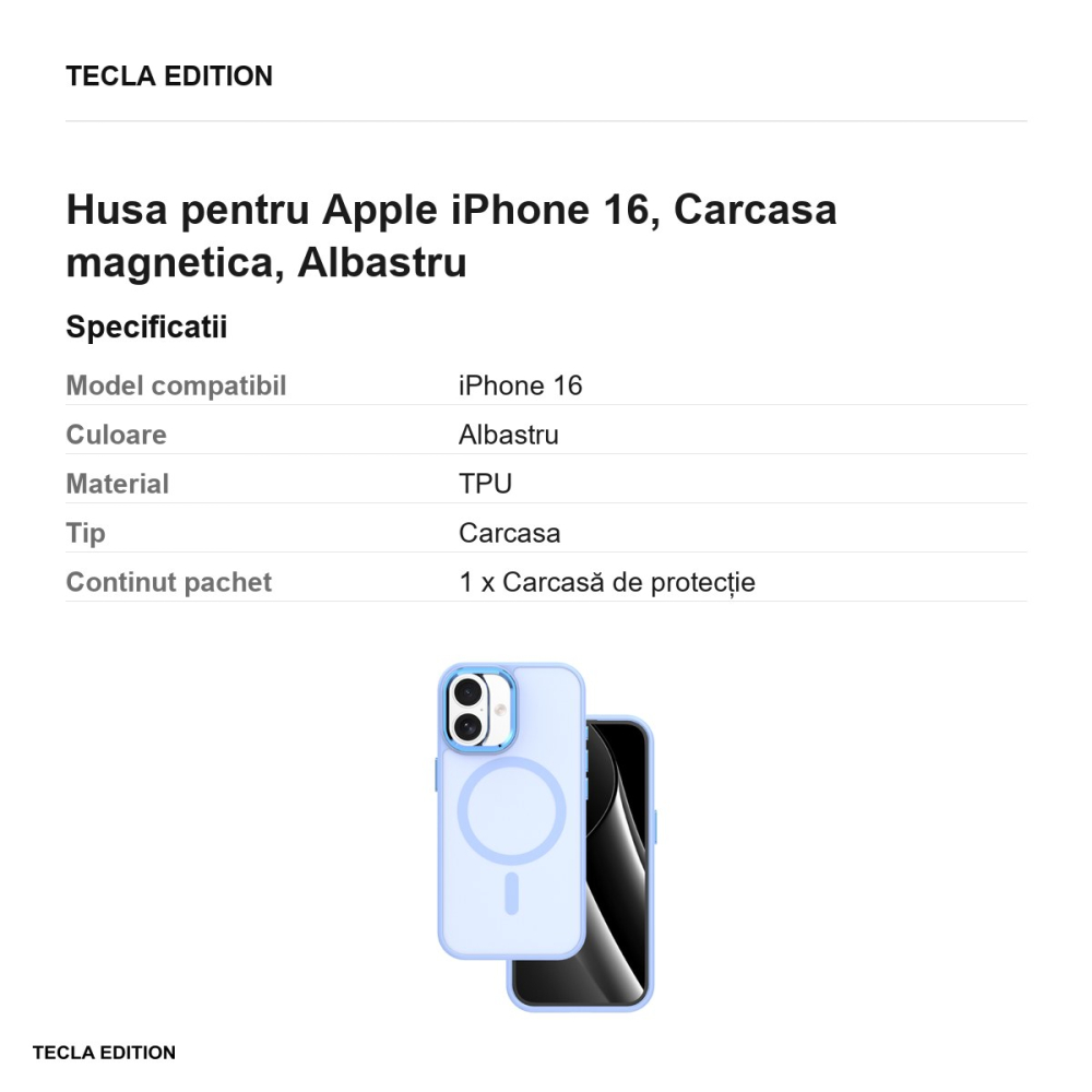 Husa Frozen Mag pentru Apple iPhone 16, Carcasa magnetica, Albastru [3]