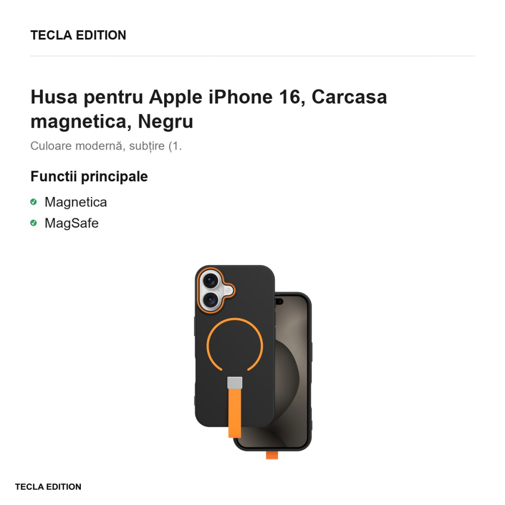 Husa Loop Thin Mag pentru Apple iPhone 16, Carcasa magnetica, Negru [2]