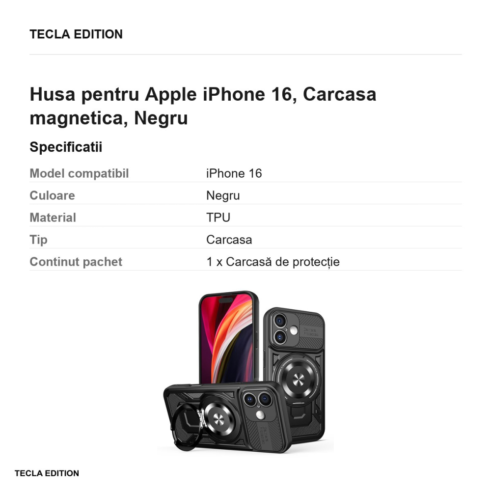Husa Defender Armor Mag pentru Apple iPhone 16, Carcasa magnetica, Negru [3]