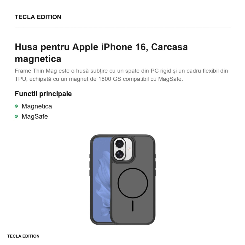 Husa Frame Thin Mag pentru Apple iPhone 16, Carcasa magnetica, Negru [2]
