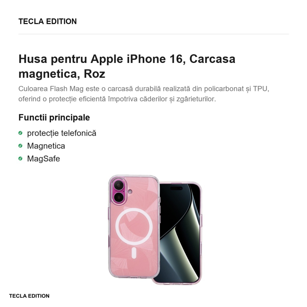 Husa Flash Mag pentru Apple iPhone 16, Carcasa magnetica, Roz [2]