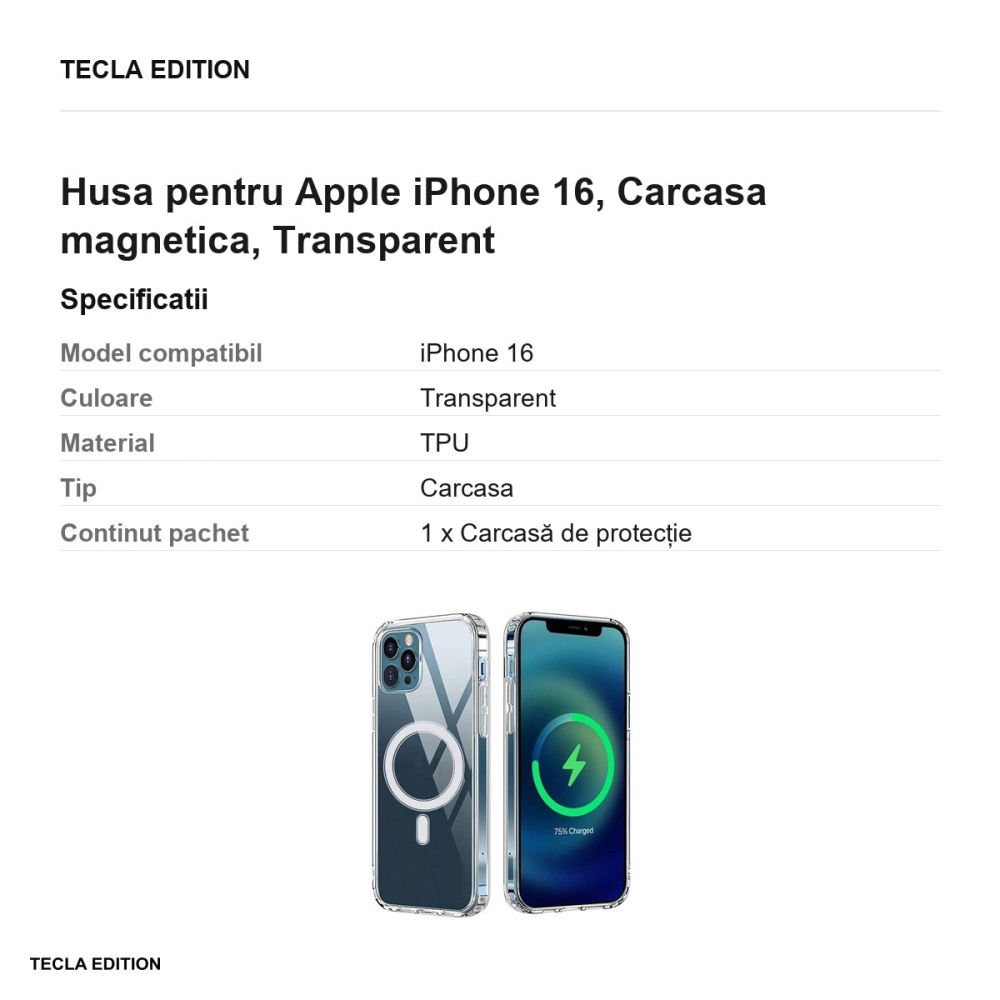 Husa Anti Shock 1 5 mm Mag big hole pentru Apple iPhone 16, Carcasa magnetica, Transparent [3]