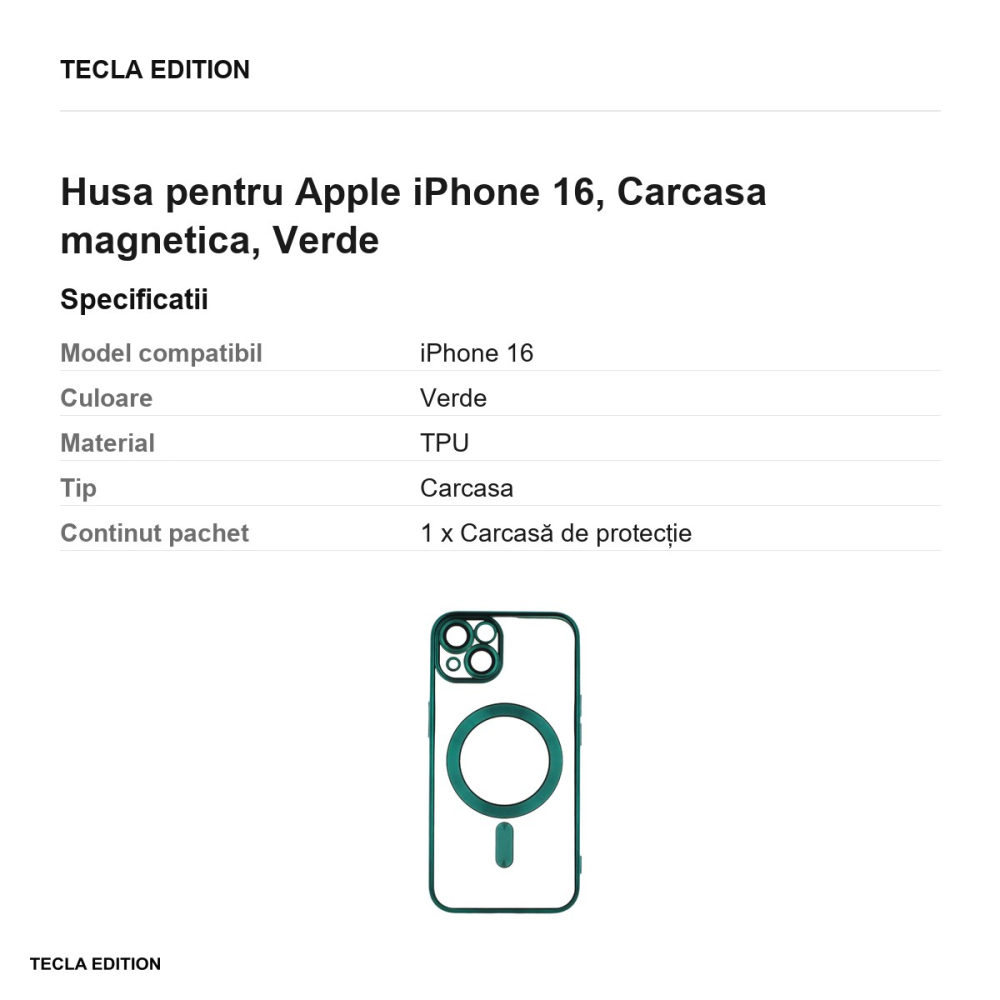 Husa Color Chrome Mag pentru Apple iPhone 16, Carcasa magnetica, Verde [3]