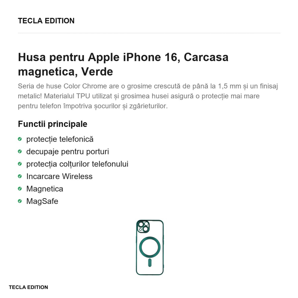 Husa Color Chrome Mag pentru Apple iPhone 16, Carcasa magnetica, Verde [2]