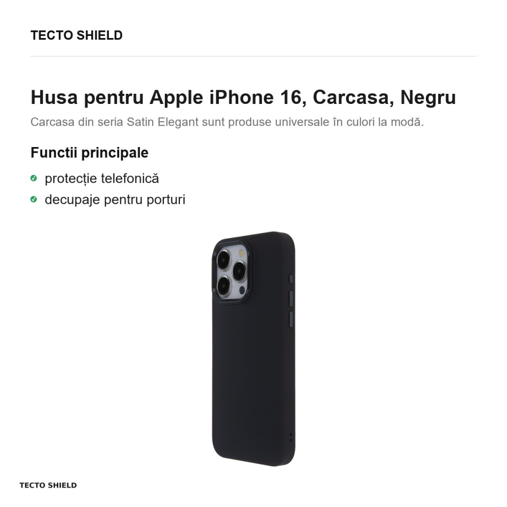 Husa Satin Elegant Matt pentru Apple iPhone 16, Carcasa, Negru [2]